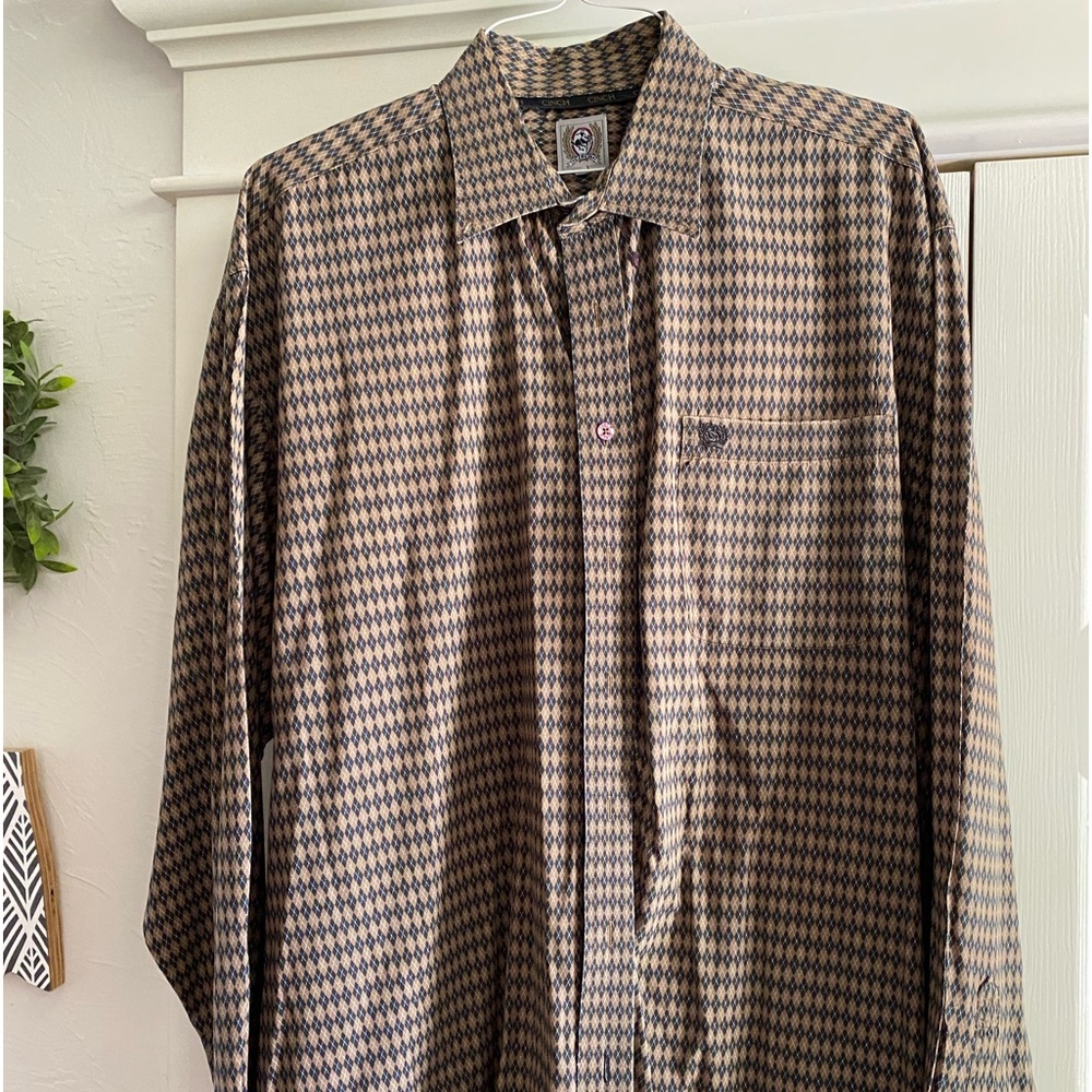 Men’s Cinch western shirt, LS, XXL Tan with small black pattern